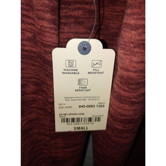St. John's Bay Women's Size Small Burgundy Chambray Fleece V-Neck Sweater - Picture 6 of 7